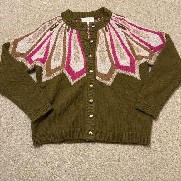 Sezane Hamel Gilet Cardigan Sweater in Khaki Multicolor Metallic Gold size Large - Picture 4 of 9